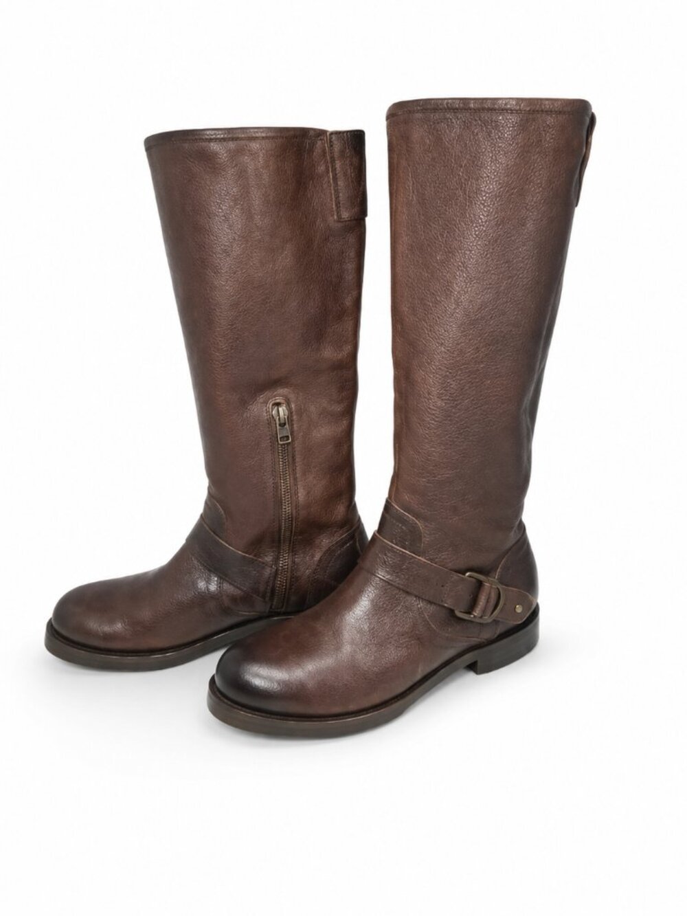 Olukai Tall Moto Boot Nahuku Side Zip Buckle Womens 7 Brown leather